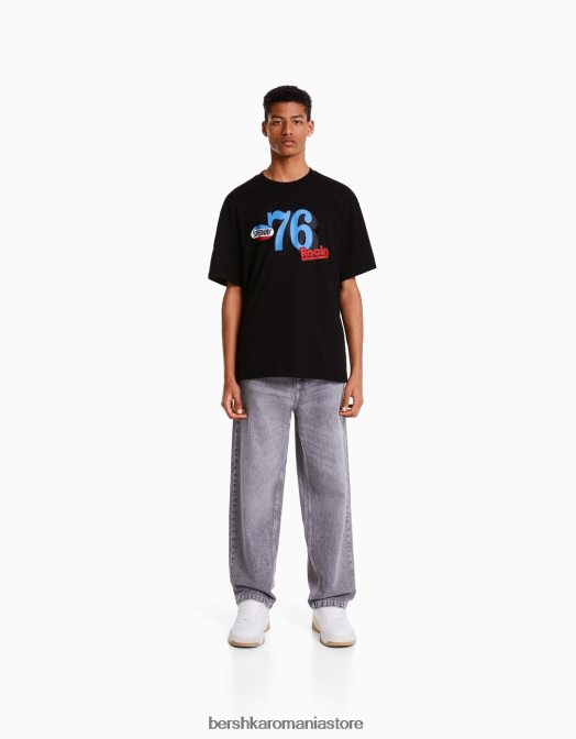 Bershka bărbați tricou de curse boxy fit cu maneca scurta negru Z86D2659 îmbrăcăminte