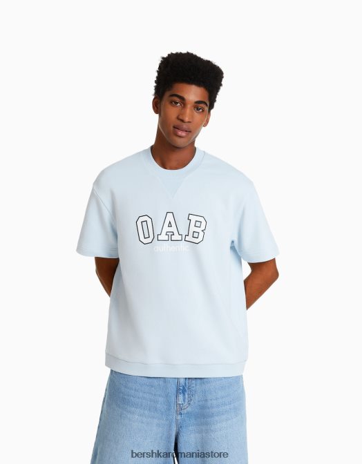 Bershka bărbați tricou de pluș cu mânecă scurtă cu imprimeu de varsity albastru deschis Z86D2767 îmbrăcăminte