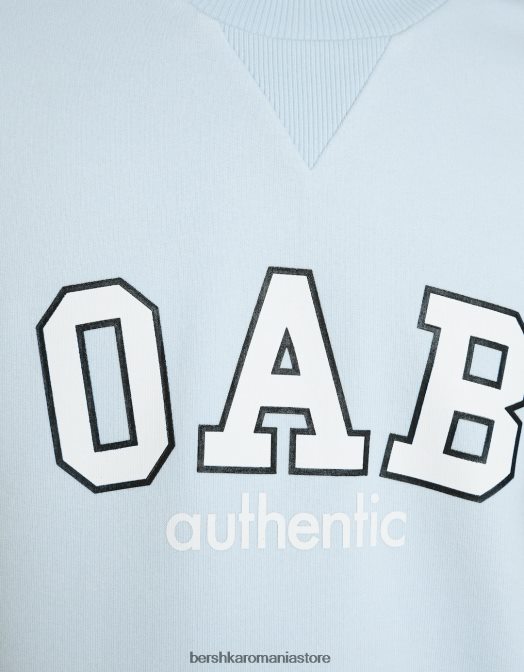 Bershka bărbați tricou de pluș cu mânecă scurtă cu imprimeu de varsity albastru deschis Z86D2767 îmbrăcăminte