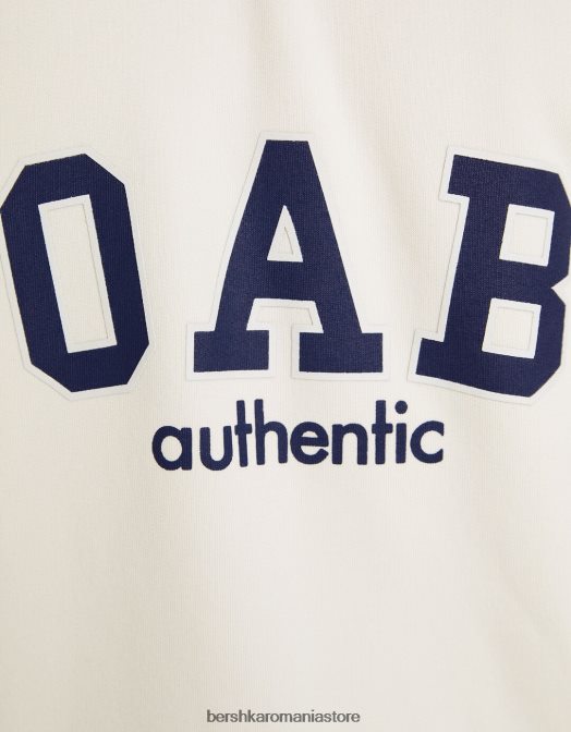 Bershka bărbați tricou de pluș cu mânecă scurtă cu imprimeu de varsity aproape alb Z86D2765 îmbrăcăminte