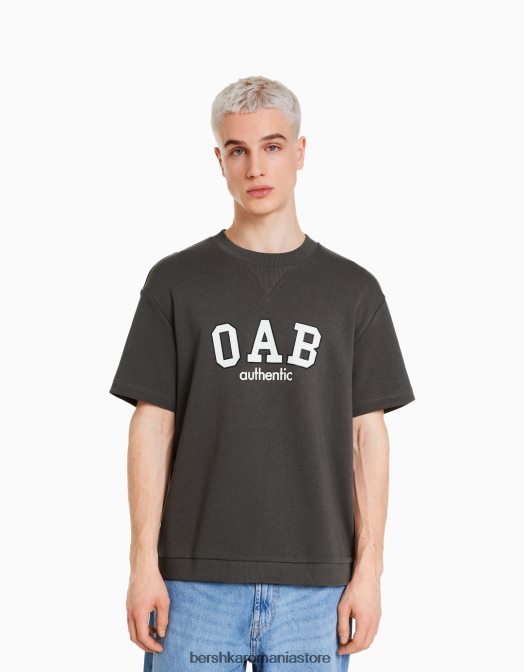 Bershka bărbați tricou de pluș cu mânecă scurtă cu imprimeu de varsity gri Z86D2764 îmbrăcăminte