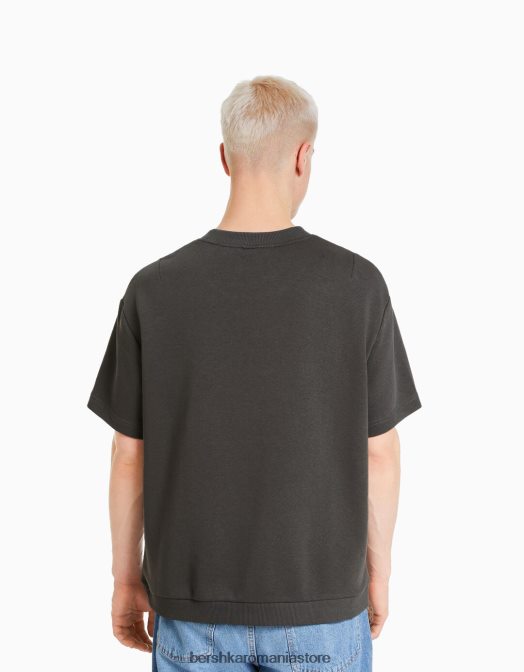 Bershka bărbați tricou de pluș cu mânecă scurtă cu imprimeu de varsity gri Z86D2764 îmbrăcăminte