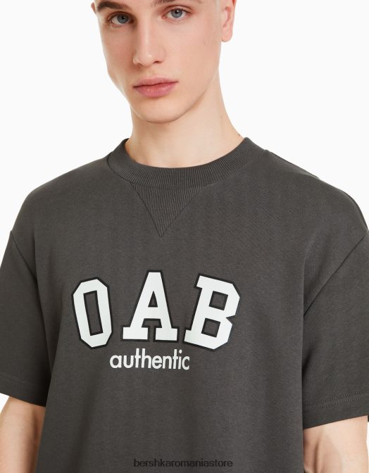 Bershka bărbați tricou de pluș cu mânecă scurtă cu imprimeu de varsity gri Z86D2764 îmbrăcăminte