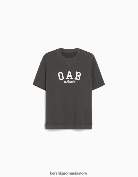 Bershka bărbați tricou de pluș cu mânecă scurtă cu imprimeu de varsity gri Z86D2764 îmbrăcăminte