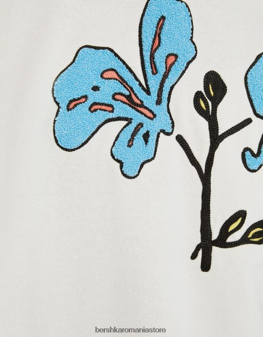 Bershka bărbați tricou de pluș cu mânecă scurtă cu petice cremă Z86D2731 îmbrăcăminte