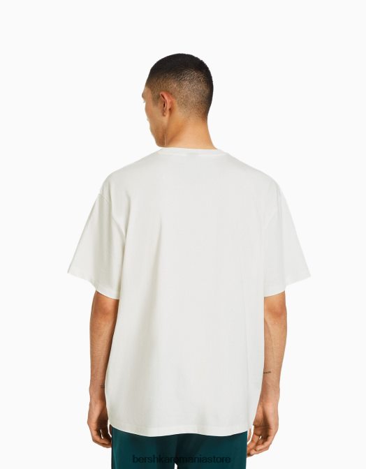 Bershka bărbați tricou de varsity cu mânecă scurtă, retro sport, cu croială boxy aproape alb Z86D2785 îmbrăcăminte