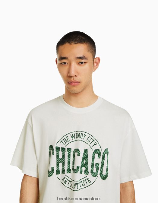 Bershka bărbați tricou de varsity cu mânecă scurtă, retro sport, cu croială boxy aproape alb Z86D2785 îmbrăcăminte