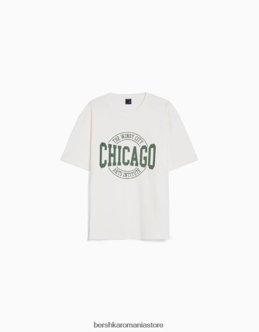 Bershka bărbați tricou de varsity cu mânecă scurtă, retro sport, cu croială boxy aproape alb Z86D2785 îmbrăcăminte