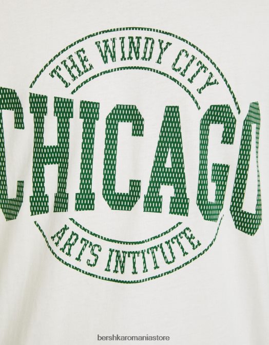 Bershka bărbați tricou de varsity cu mânecă scurtă, retro sport, cu croială boxy aproape alb Z86D2785 îmbrăcăminte