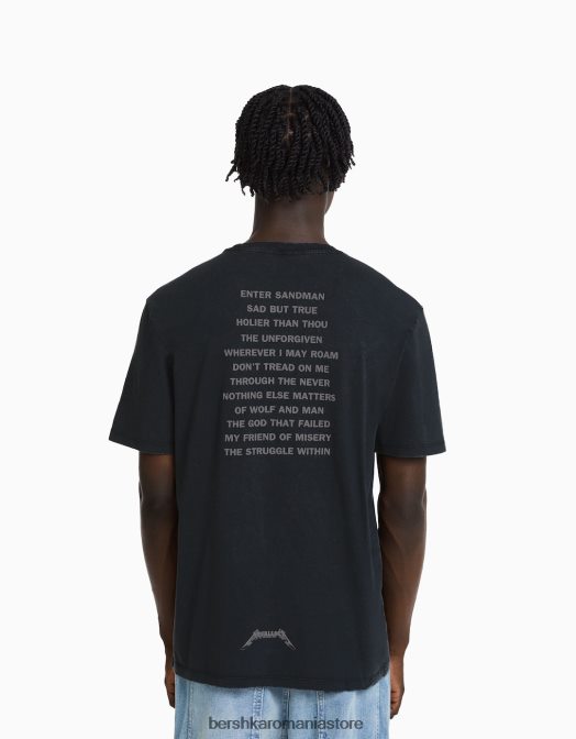Bershka bărbați tricou decolorat cu imprimeu metallic, care se potrivește ușor negru Z86D2790 îmbrăcăminte