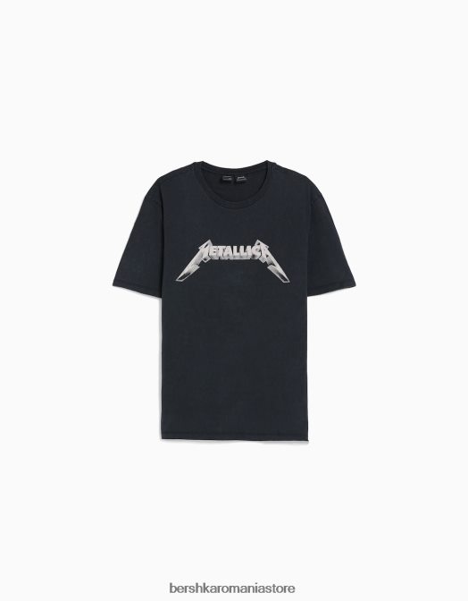 Bershka bărbați tricou decolorat cu imprimeu metallic, care se potrivește ușor negru Z86D2790 îmbrăcăminte