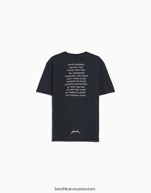 Bershka bărbați tricou decolorat cu imprimeu metallic, care se potrivește ușor negru Z86D2790 îmbrăcăminte