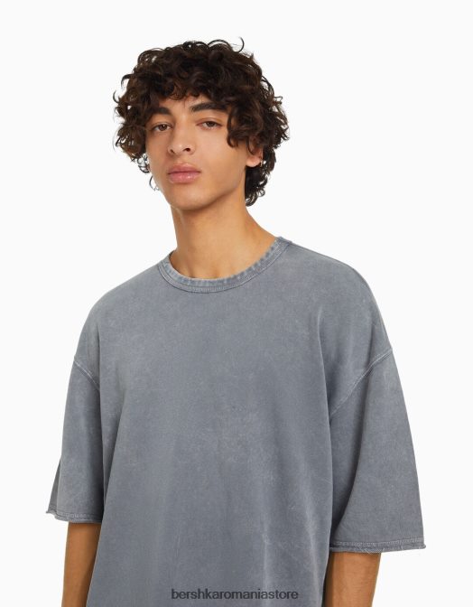 Bershka bărbați tricou decolorat cu maneca scurta gri Z86D2650 îmbrăcăminte