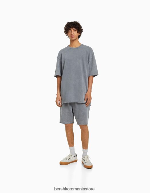 Bershka bărbați tricou decolorat cu maneca scurta gri Z86D2650 îmbrăcăminte