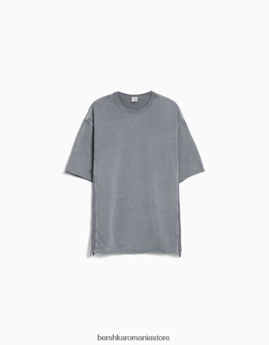 Bershka bărbați tricou decolorat cu maneca scurta gri Z86D2650 îmbrăcăminte