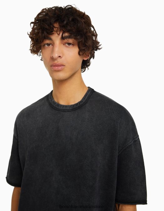 Bershka bărbați tricou decolorat cu maneca scurta negru Z86D2651 îmbrăcăminte