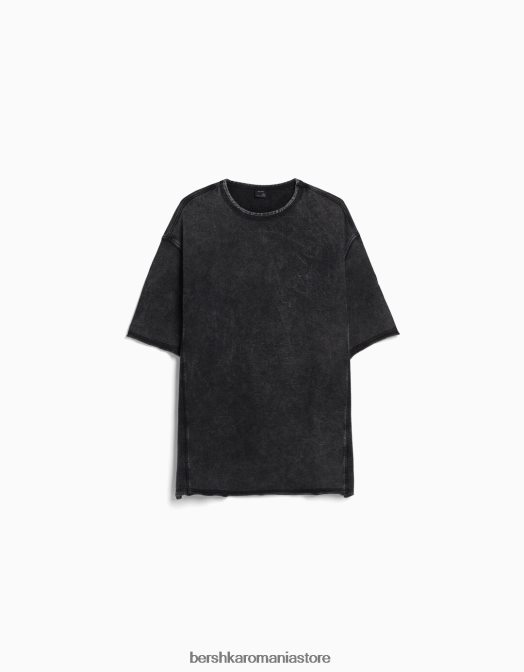 Bershka bărbați tricou decolorat cu maneca scurta negru Z86D2651 îmbrăcăminte