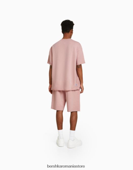 Bershka bărbați tricou decolorat cu maneca scurta roz Z86D2646 îmbrăcăminte