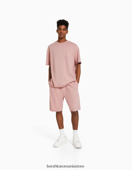 Bershka bărbați tricou decolorat cu maneca scurta roz Z86D2646 îmbrăcăminte