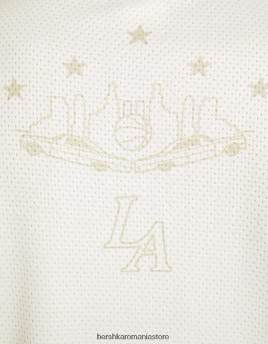 Bershka bărbați tricou din plasă cu mânecă scurtă, cu imprimeu paisley aproape alb Z86D2635 îmbrăcăminte