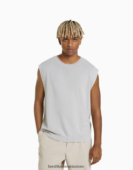 Bershka bărbați tricou din tricot fără mâneci gri Z86D2825 îmbrăcăminte