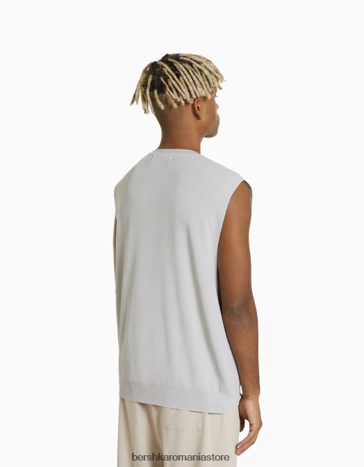 Bershka bărbați tricou din tricot fără mâneci gri Z86D2825 îmbrăcăminte