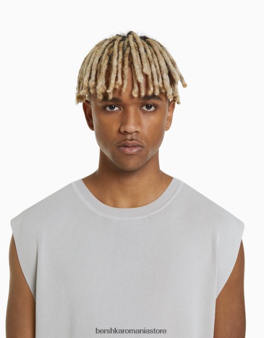 Bershka bărbați tricou din tricot fără mâneci gri Z86D2825 îmbrăcăminte