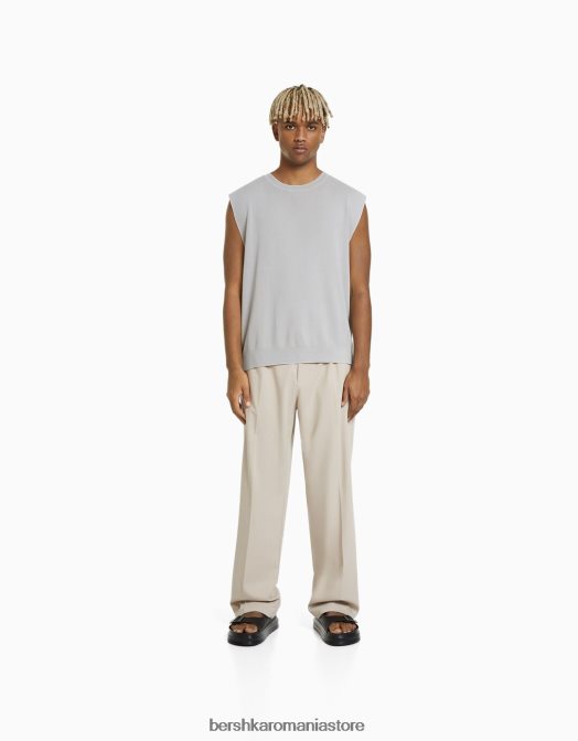 Bershka bărbați tricou din tricot fără mâneci gri Z86D2825 îmbrăcăminte