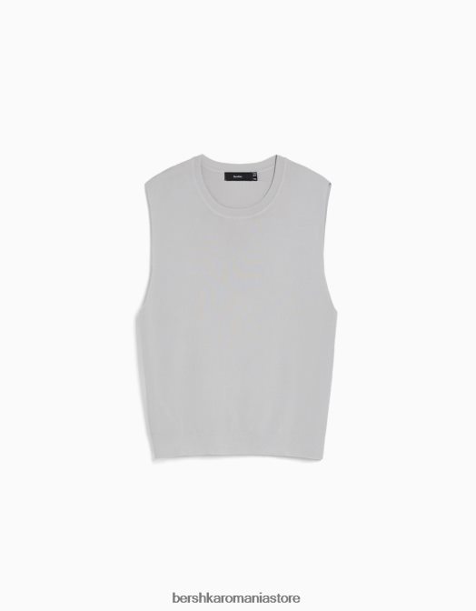 Bershka bărbați tricou din tricot fără mâneci gri Z86D2825 îmbrăcăminte