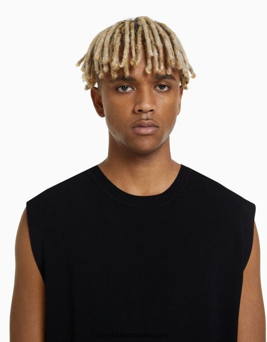 Bershka bărbați tricou din tricot fără mâneci negru Z86D2826 îmbrăcăminte