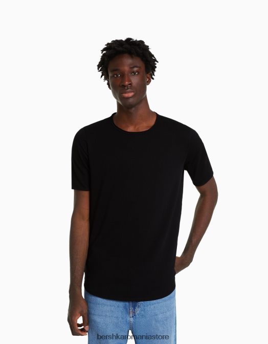 Bershka bărbați tricou elastic cu maneca scurta negru Z86D2845 îmbrăcăminte