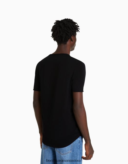 Bershka bărbați tricou elastic cu maneca scurta negru Z86D2845 îmbrăcăminte