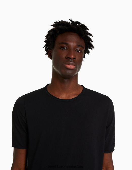Bershka bărbați tricou elastic cu maneca scurta negru Z86D2845 îmbrăcăminte