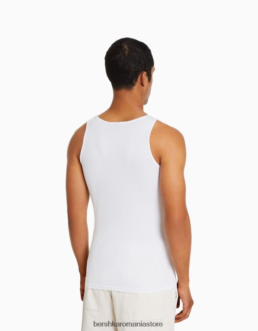 Bershka bărbați tricou fără mâneci cu nervuri alb Z86D2666 îmbrăcăminte