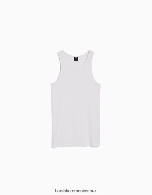 Bershka bărbați tricou fără mâneci cu nervuri alb Z86D2666 îmbrăcăminte