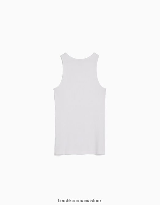 Bershka bărbați tricou fără mâneci cu nervuri alb Z86D2666 îmbrăcăminte