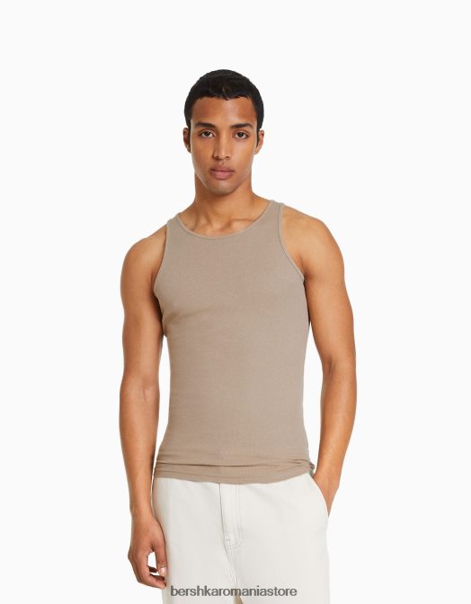 Bershka bărbați tricou fără mâneci cu nervuri cămilă Z86D2667 îmbrăcăminte