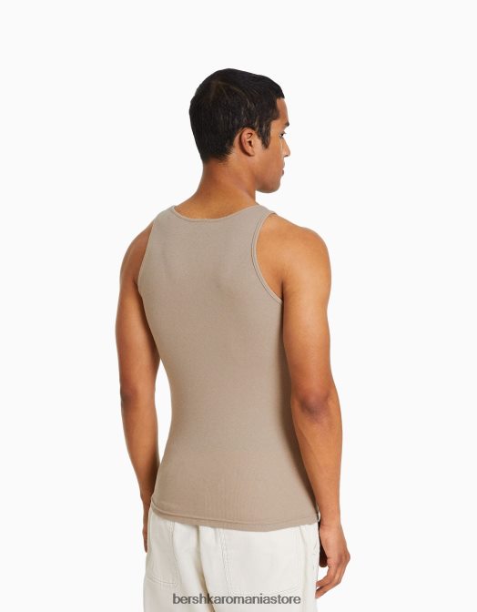 Bershka bărbați tricou fără mâneci cu nervuri cămilă Z86D2667 îmbrăcăminte