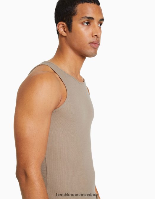 Bershka bărbați tricou fără mâneci cu nervuri cămilă Z86D2667 îmbrăcăminte