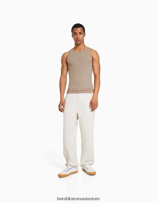 Bershka bărbați tricou fără mâneci cu nervuri cămilă Z86D2667 îmbrăcăminte