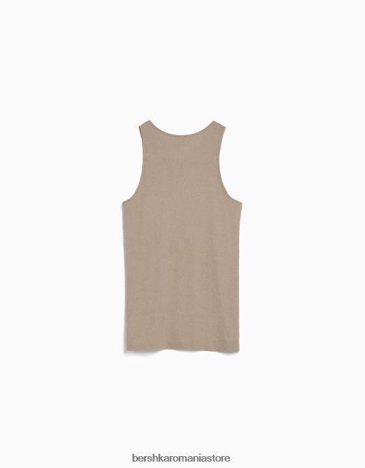 Bershka bărbați tricou fără mâneci cu nervuri cămilă Z86D2667 îmbrăcăminte