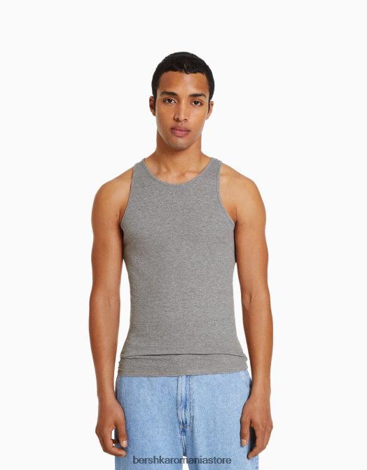 Bershka bărbați tricou fără mâneci cu nervuri gri Z86D2668 îmbrăcăminte