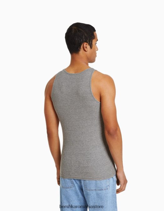 Bershka bărbați tricou fără mâneci cu nervuri gri Z86D2668 îmbrăcăminte