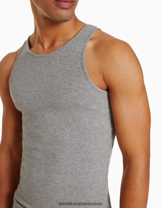 Bershka bărbați tricou fără mâneci cu nervuri gri Z86D2668 îmbrăcăminte