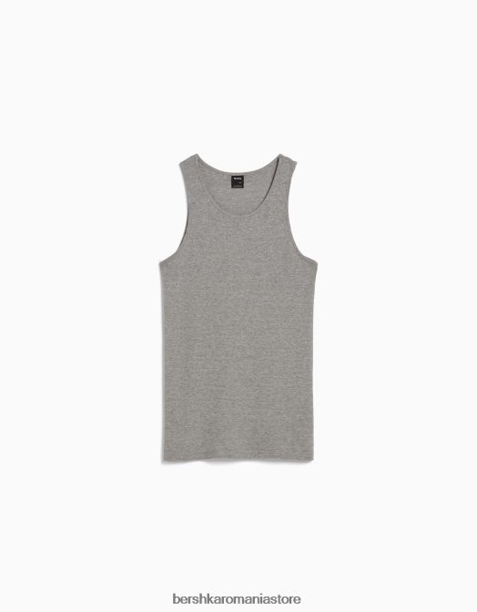 Bershka bărbați tricou fără mâneci cu nervuri gri Z86D2668 îmbrăcăminte