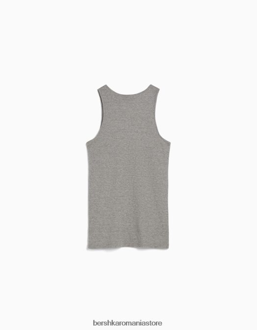 Bershka bărbați tricou fără mâneci cu nervuri gri Z86D2668 îmbrăcăminte