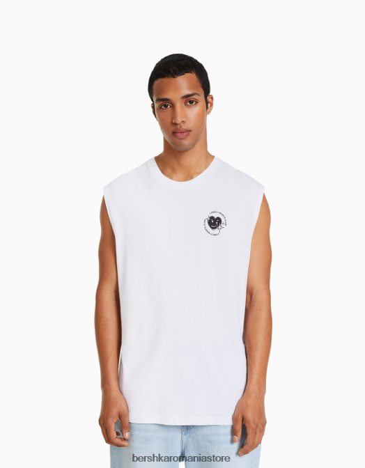 Bershka bărbați tricou fără mâneci cu potrivire în stil constructor alb Z86D2779 îmbrăcăminte