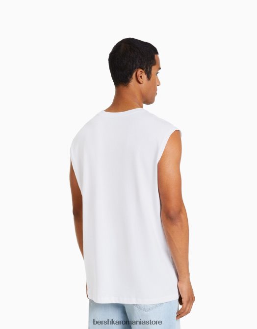 Bershka bărbați tricou fără mâneci cu potrivire în stil constructor alb Z86D2779 îmbrăcăminte