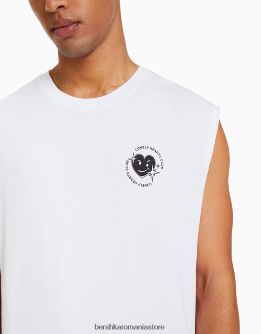 Bershka bărbați tricou fără mâneci cu potrivire în stil constructor alb Z86D2779 îmbrăcăminte