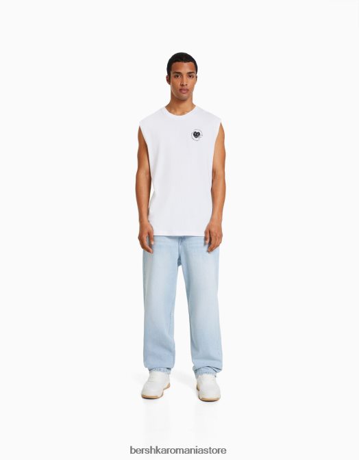 Bershka bărbați tricou fără mâneci cu potrivire în stil constructor alb Z86D2779 îmbrăcăminte